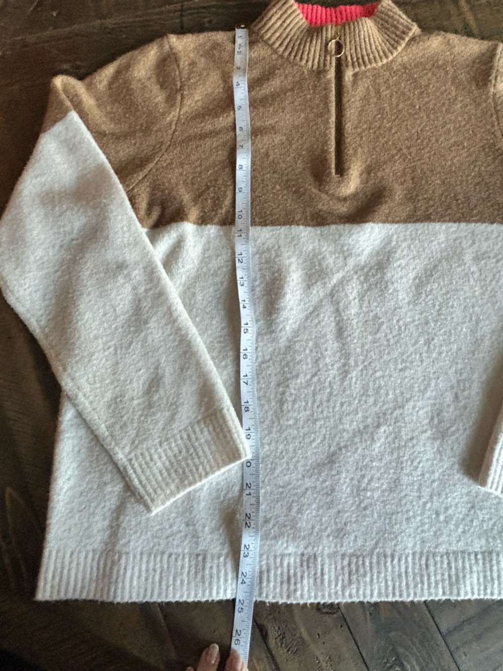 J. Crew Women’s Color block Camel and White Half-Zip - Picture 4 of 5
